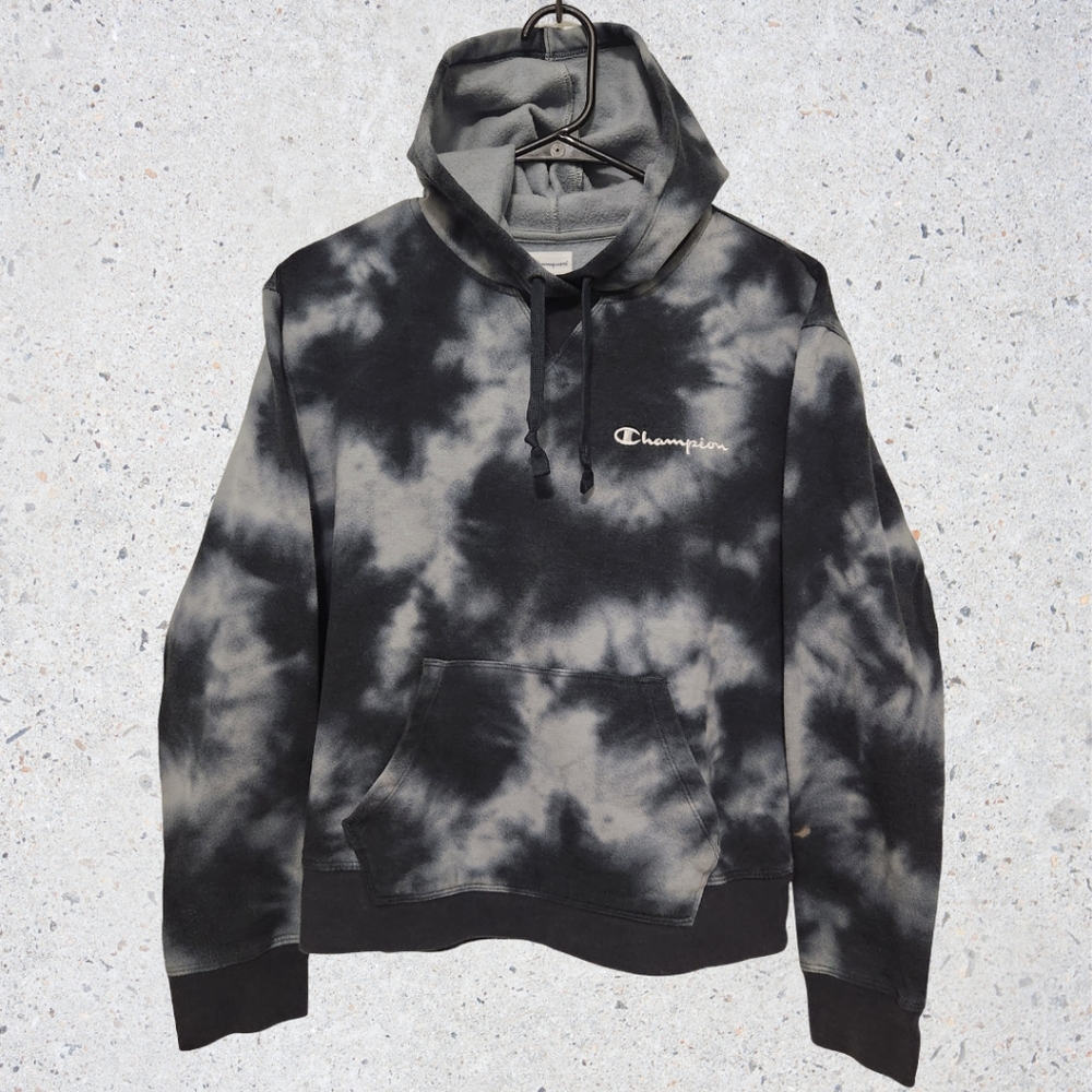 Champion TieDye Hoodie Black Gray Medium